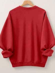 EMERY ROSE Plus Size Women's Love Letter Heart-Shaped Pattern Printed Round Neck Sweatshirts - Red - View 2