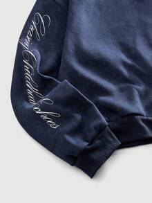 ROMWE MEN Goth Camisa polo de manga larga casual con estampado de letras para hombre - Azul - Ver 4