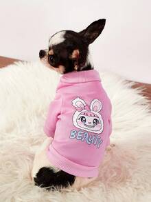 PETSIN 1 buc drăguț ochi mari pisică arc scrisoare imprimat animal de companie roz toamnă/iarnă gros cald haine pentru animale de companie - Roz - Vizualizare 2