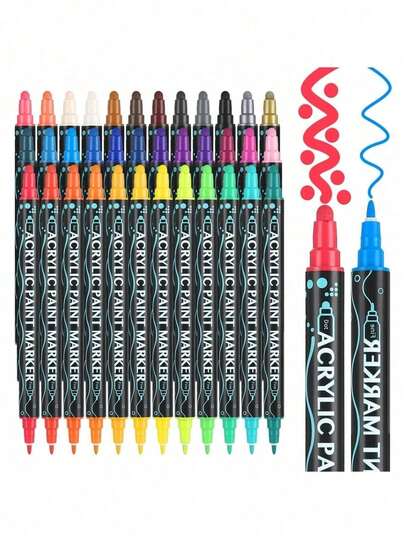 Dual Tip Acrylic Paint Pens Markers, Premium Acrylic Paint Pens For Wood, Canvas, Stone, Rock Painting, Glass, Ceramic Surfaces, DIY Crafts Making Art Supplies Back To School