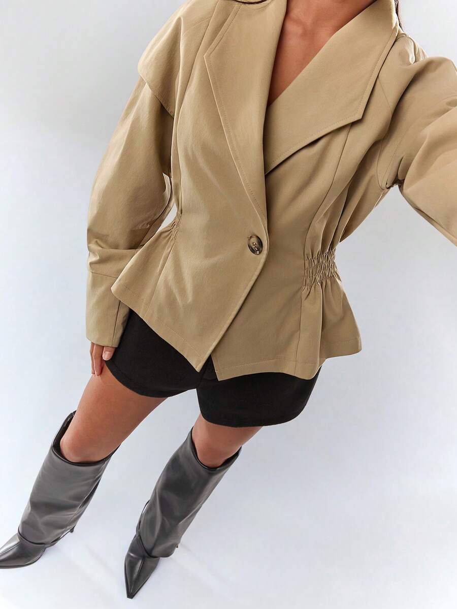 Glamine Chaqueta de mujer de unicolor con cintura fruncida, de uso casual y diario, con estilo retro de calle