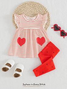 Cozy Pixies 2 Stücke Baby Mädchen Cartoon Erdbeermuster Strick Weicher Rundhals Pullover und Hose mit Elastischem Bund Set, Valentinsherz - Rot - Übersicht 4