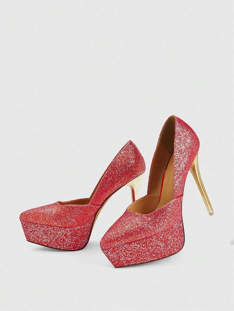 CUCCOO LuxiPop Women's Fashionable Elegant Party Glitter Waterproof Platform Pumps Valentine's Day