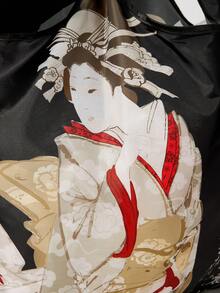 ROMWE Avant 1 chiếc túi mua sắm gấp gọn, chống thấm nước, dung tích lớn, họa tiết hoa bướm, thích hợp cho cắm trại, du lịch, mua sắm, đi học và nhiều dịp khác. - Đen đỏ - Xem 5