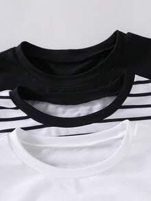 3pcs/Set Teenage Boys' Casual All-Match Versatile Short Sleeve T-Shirts, Suitable For Daily Commute, Leisure, And School Wear - Black and White - View 4