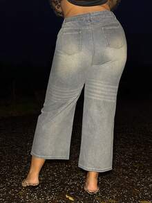 MelDlgn Sequin & Rhinestone Decor Loose Straight Leg Long Jeans, Suitable For Autumn & All Seasons - Medium Wash - View 2