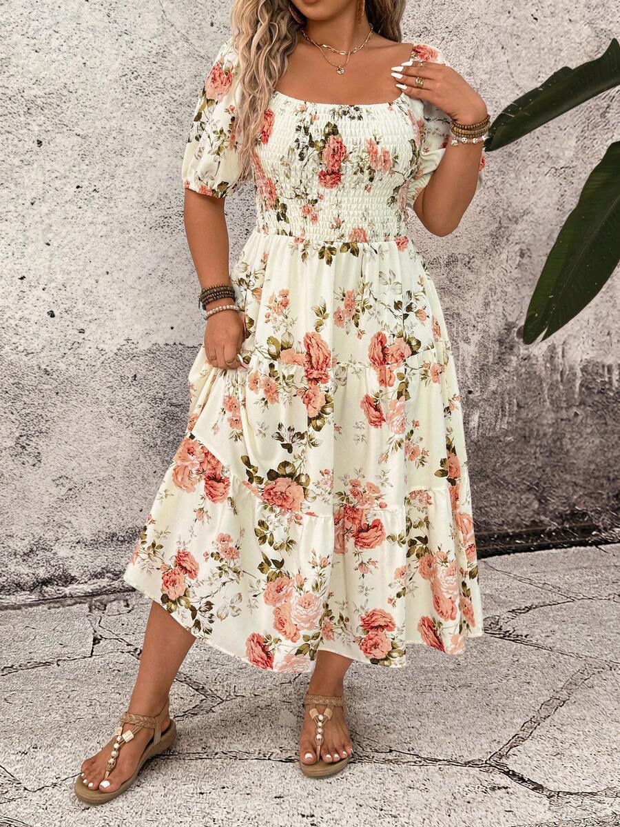 Breezaya Plus Size Women's Square Neck Casual Resort Summer Dress - Multicolor - View 1