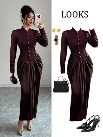 Rafferiza Elegant festklänning med färgblock och rynkad bodycon för kvinnor