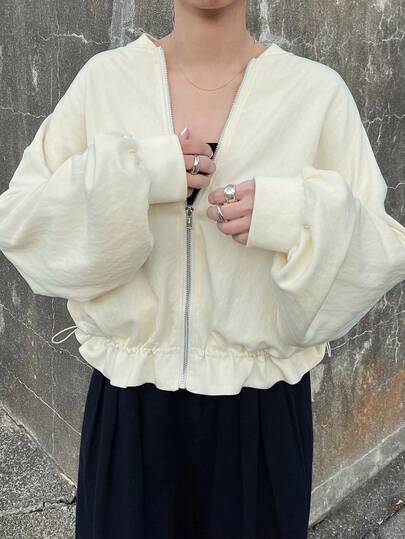 FRIFUL Women's Solid Color Minimalist Casual Long Sleeve Regular Jacket