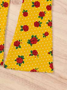 2pcs/Set Young Girls Cute Lantern Girl Pattern White Comfortable Top T-Shirt Paired With Rose Flower Yellow Flare Pants T-Shirt Suit - Multicolor - View 5