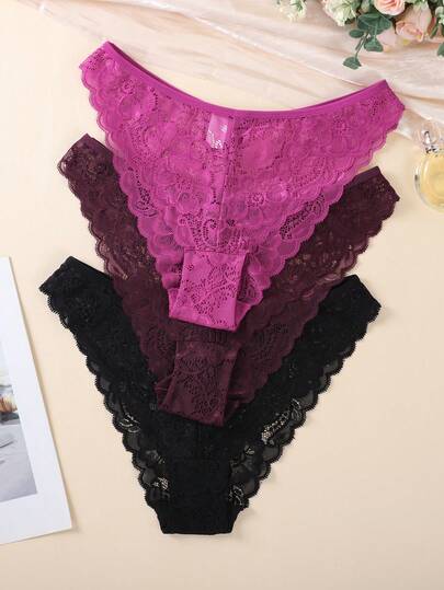 3pcs/Set Romantic Lace Women's Bikini Briefs