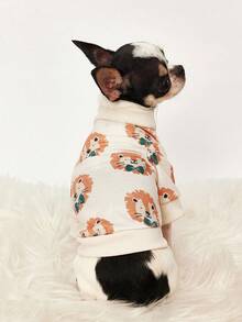 1 Pc Cute Bow Lion Printed Headless Beige Skin Friendly Breathable Pet Clothing - Multicolor - View 4