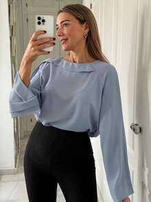 Vivie Lora Women's Off-Shoulder Loose Chiffon Blouse Long Sleeve Spring - Brown - View 1