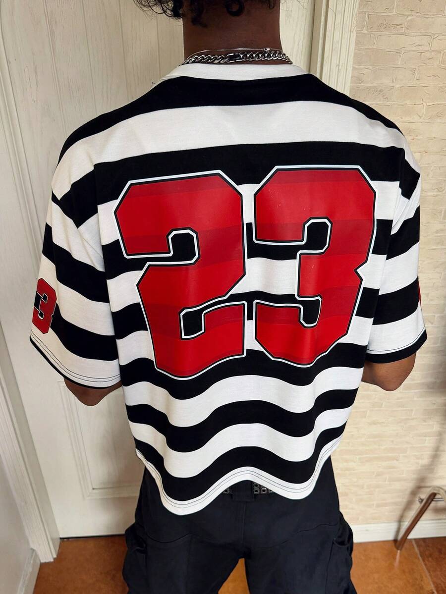 Manfinity Campus Court Men's Casual Striped Print T-Shirt - Multicolor - View 1