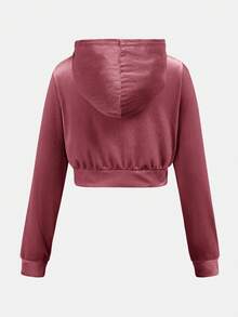 SHEIN Tween Girls' Velvet Hoodie And Sweatpants Set, Casual Sportswear - Dusty Pink - View 3