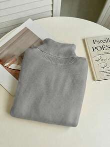 Franclia Fashionable All-Match High Neck Thick Seamless Fitted Long Sleeve Knit Sweater, Versatile For Autumn/Winter - Grey - View 7