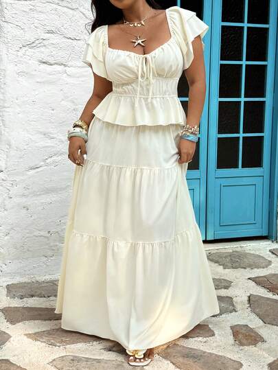 Sunnyshic Plus Size Women 2-Piece Set: Solid Color Crew Neck Top & Long Skirt