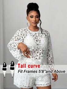 SHEIN Tall CURVE 大码女士优雅性感镂空不对称下摆设计上衣，适合优雅聚会、日常穿着、派对场合 - 白色 - 查看 1