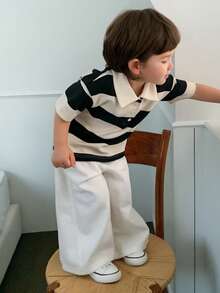 DAZY Toddler Boys' Striped Short Sleeve Polo Shirt - Black and White - View 5