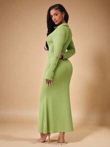 Radiana 女士性感休闲优雅薄荷绿 Polo 领开衫连衣裙，修身长袖连衣裙，春夏款 - 薄荷綠 - 查看 3