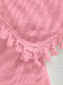 SHEIN Elladie kids 女童不对称下摆吊带背心和流苏下摆半裙两件套 - 粉色 - 查看 6