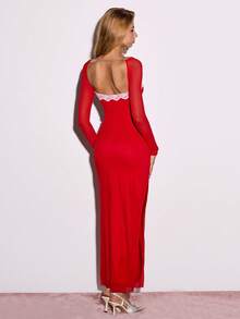 Sweetina 优雅性感修身蕾丝边长裙 - 紅色 - 查看 2