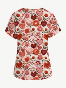 PopScrub 可爱彩色爱心和笑脸印花V领短袖口袋护士服上衣，工作服