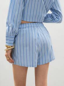 ATUI Studio 女式休闲口袋扭结条纹印花夏季短裤 - 彩色 - 查看 4