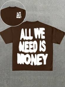 Manfinity Dauomo Men's Casual Slogan Print Short Sleeve T-Shirt, Summer - Coffee Brown - View 1