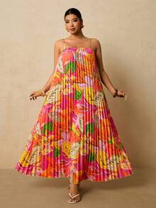 Travachic Damen Große Größen Kleid mit Blume Muster, ärmellos, locker geschnitten mit Falten, Frühlingsurlaubs-Kleid für die Insel - Verschiedenfarbig - Übersicht 7