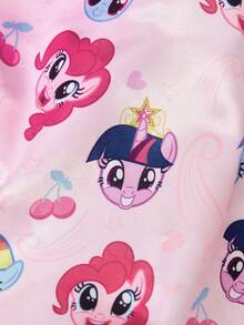 My Little Pony X SHEIN 升级版双层粉色女士护发帽，宽弹力缎面卡通印花睡眠帽，柔软舒适，适合日常居家、睡眠，系带设计 - 粉色 - 查看 9