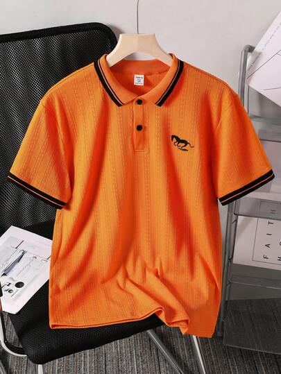 青少年男童撞色罗纹条纹短袖Polo衫