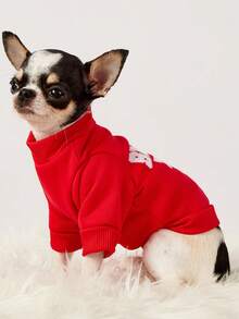 PETSIN 1 Pc Brown Teddy Bear White Letter Printed Pet Red Casual Style Autumn And Winter Thick Warm Pet Clothes - Red - View 2