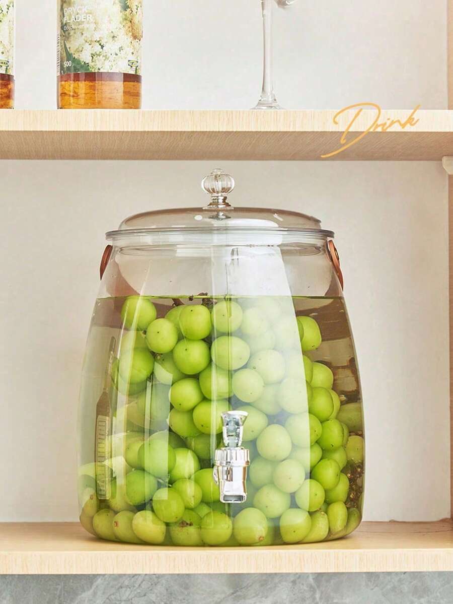 1 Set, Summer Household Cold Water Pitcher, With Faucet, Large Capacity, Refrigerator, Cold Water Pitcher, Fruit Tea Pitcher, Household Water And Beverage Container, Ice Water Cup For Juice. - Transparent - View 1