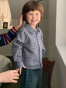 DAZY Baby Boy Plaid Long Sleeve Single-Breasted Casual Shirt - Blue - View 7