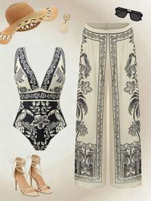 Swim Oasis 26SS Spring/Summer Vacation High-End Elegant Black & White Seashell BOHO One-Piece Swimsuit To Match Skirt Women's Beach Bikinis Summer 2026 Summer Outfits For Women Beach Outfits For Women Elegant Casual Summer Holiday Outfits Vacation Outfits For Women Women's One-Piece Swimsuit + 1pc Skirt 2-Piece Set, Fashionable Casual Resort Swimwear, Spring/Summer/Autumn Curve Beach Outfits Beach Outfits For Woman Set High Waisted Bathing Suits 2026 New Women's Swimwear ArrivalFor School,Suitable For Holiday, Date, Afternoon Tea, Western, Cruise, Beach, Island, Road Trip, All Seasons, Music Festival, Boho Vacation,Bohemian Vacation, Chill Autumn ,Western Boho - Multicolor - View 6