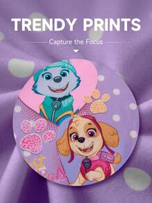 SHEIN | PAW Patrol Áo thun dài tay cổ tròn tay raglan ôm dáng dành cho bé gái, họa tiết chấm bi, trái tim hoạt hình và chú cún dễ thương. - Màu tím - Xem 4