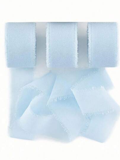 גליל אחד/3 גלילים 4 ס"מ * 500 ס"מ סרט שיפון בעבודת יד בצבע תכלת, מתאים להזמנות חתונה, זרי כלה, אריזות מתנה, עבודות יד עשה זאת בעצמך, קישוט סצנה, קישוט חג, קישוט חדר, קישוט הבית, קישוט משרד, קישוט מסיבת נושא, מתנה ליום האהבה