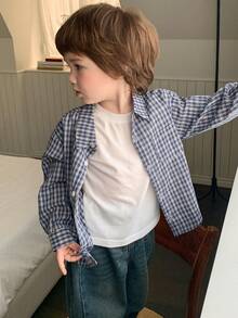 DAZY Baby Boy Plaid Long Sleeve Single-Breasted Casual Shirt - Blue - View 1