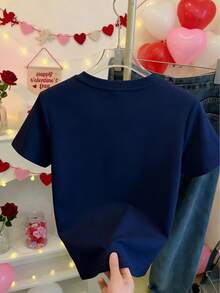 Camiseta de algodón para mujer con estampado de corazón en forma de texto amoroso y corazones rojos para San Valentín y ocasiones románticas - azul real - Ver 3