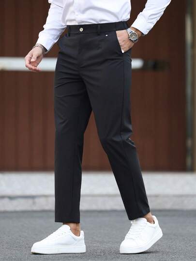 Manfinity Homme 男士纯色口袋直筒休闲西装裤