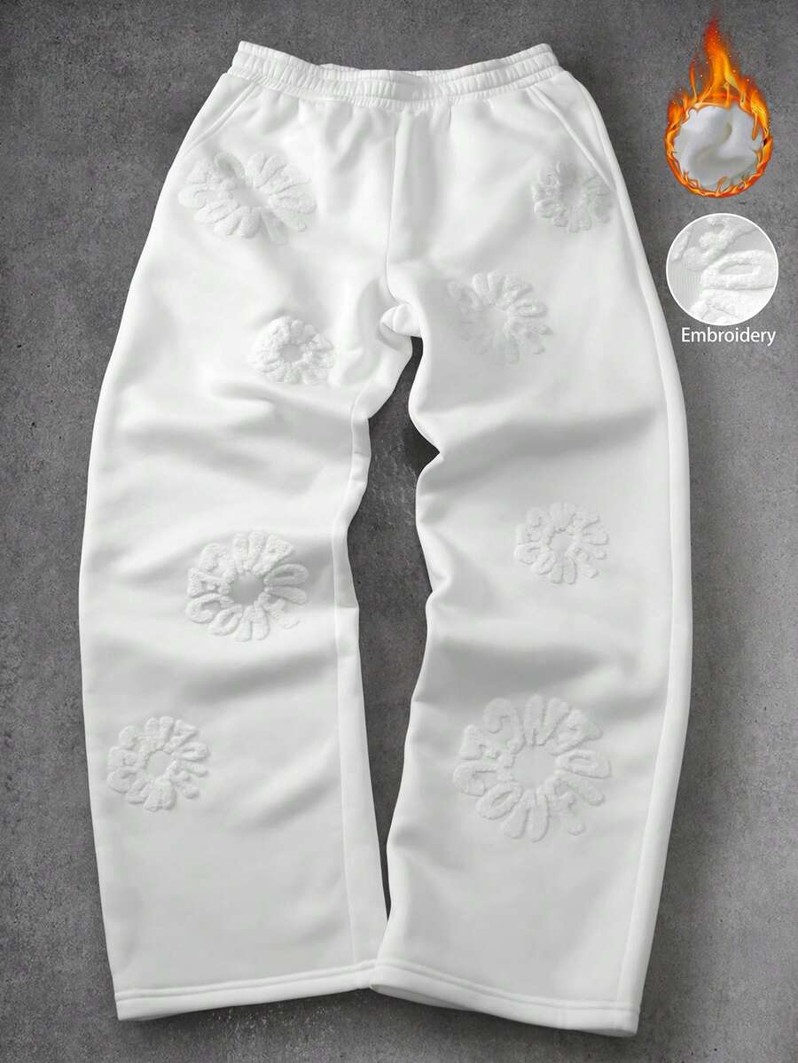 PAVTROS 男士字母压纹弹力腰宽松休闲运动裤 - 白色 - 查看 1