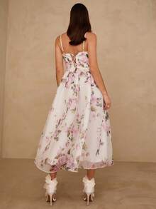 Enchnt 女士印花优雅吊带中长连衣裙 - 白色 - 查看 2