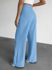 EURMUSE Fashionable Versatile Solid Color High Waist Wide Leg Pants - Baby Blue - View 2