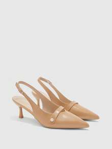 CUCCOO BIZCHIC Tacones altos de mujer con diseño de hebilla y punta afilada, versátiles para uso diario - Albaricoque - Ver 7