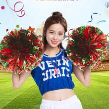 2 Pieces Football/Basketball Cheerleading Pom-Poms & Metal Bracelet Series, Sports Team Event & Dance Performance Props, Square Dance & Game Props, Dance & Fan Cheerleading Props, For Outdoor Sports Team Performance Pom-Poms - Multicolor - View 5