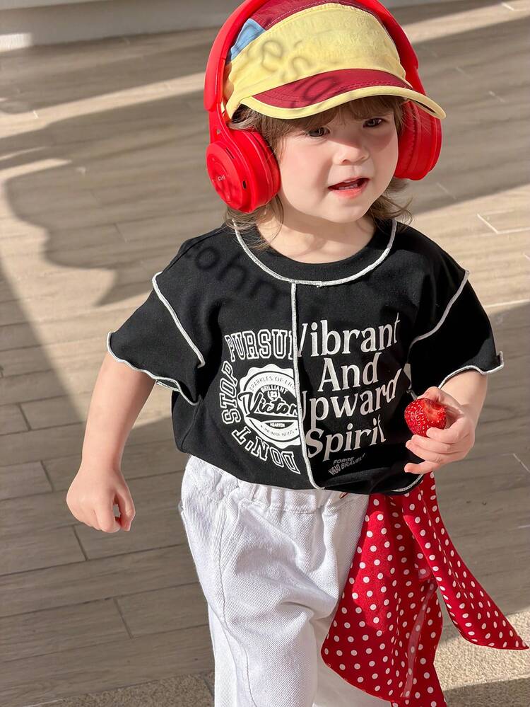 Toddler Girls' Round Neck English Letter Print Short Sleeve Top