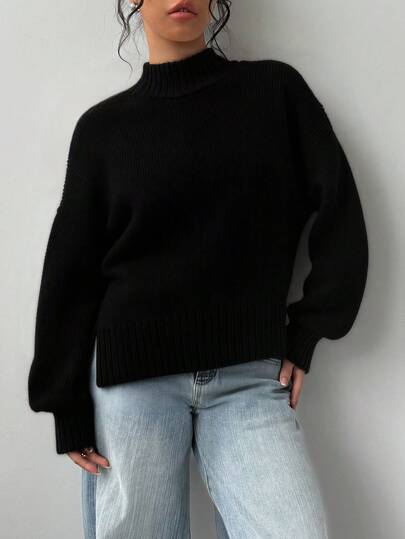 Suéter de manga larga para mujeres - blusa de punto para mujeres de cuello redondo, blusa de fondo de punto para mujeres, lavable a máquina, elástica, delgada, ocio diario y artículos necesarios para el estilo del lugar de trabajo