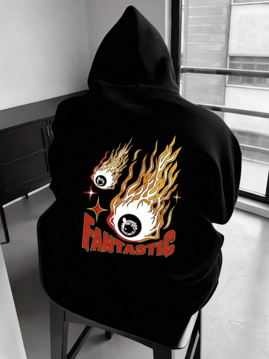 Hombre005-1 ¡Oferta limitada! Sudadera con capucha Cremallera Sudadera con capucha y cremallera unisex de alta calidad. Cálida, cómoda y trendy  ahorra hoy en tu básico de temporada Sudadera atractiva con diseños únicos en el dorso, featuring ojos con llamas que cautivan y la emocionante palabra "FANTASTIC", perfecta para destacar en cualquier ocasión - Negro - Ver 1