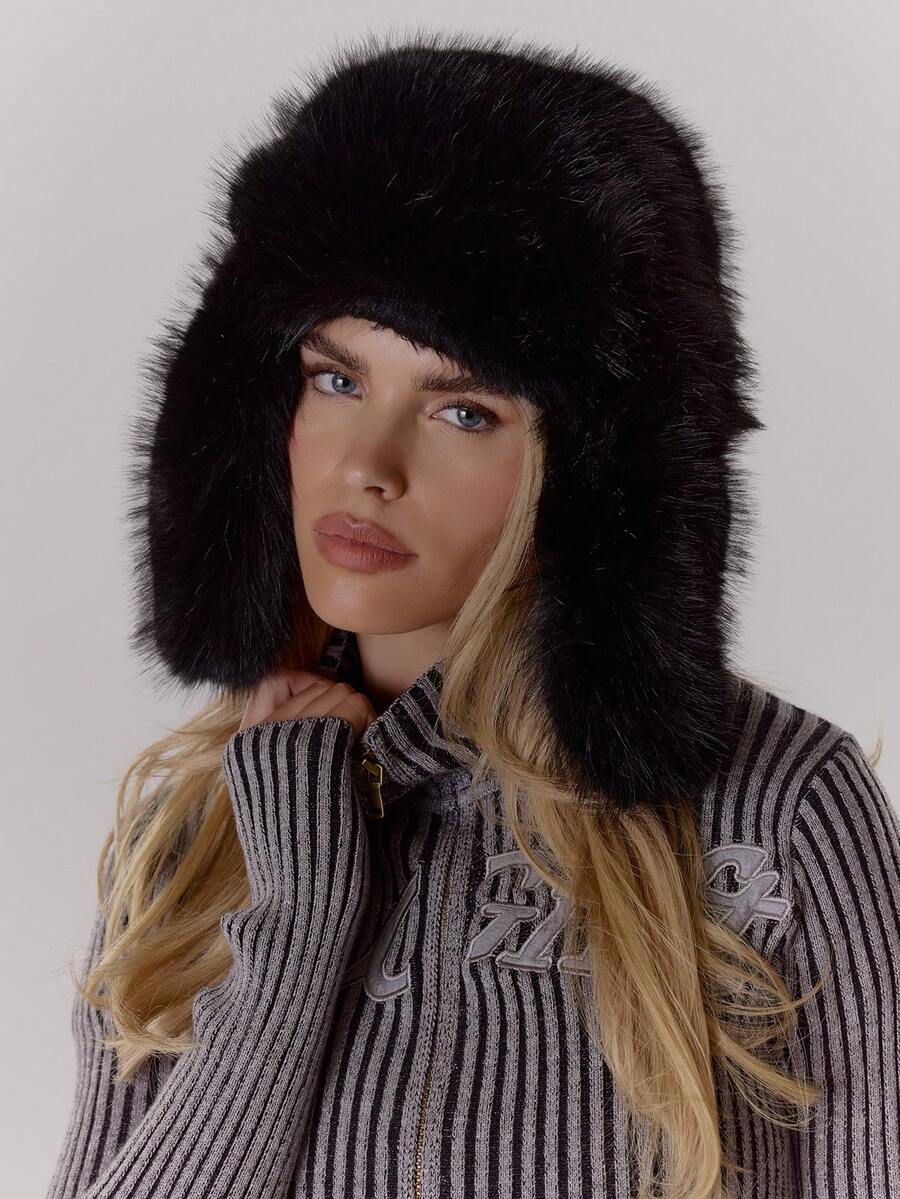 MUSERA White Oversized Faux Fur Trapper Hat - Black - View 1